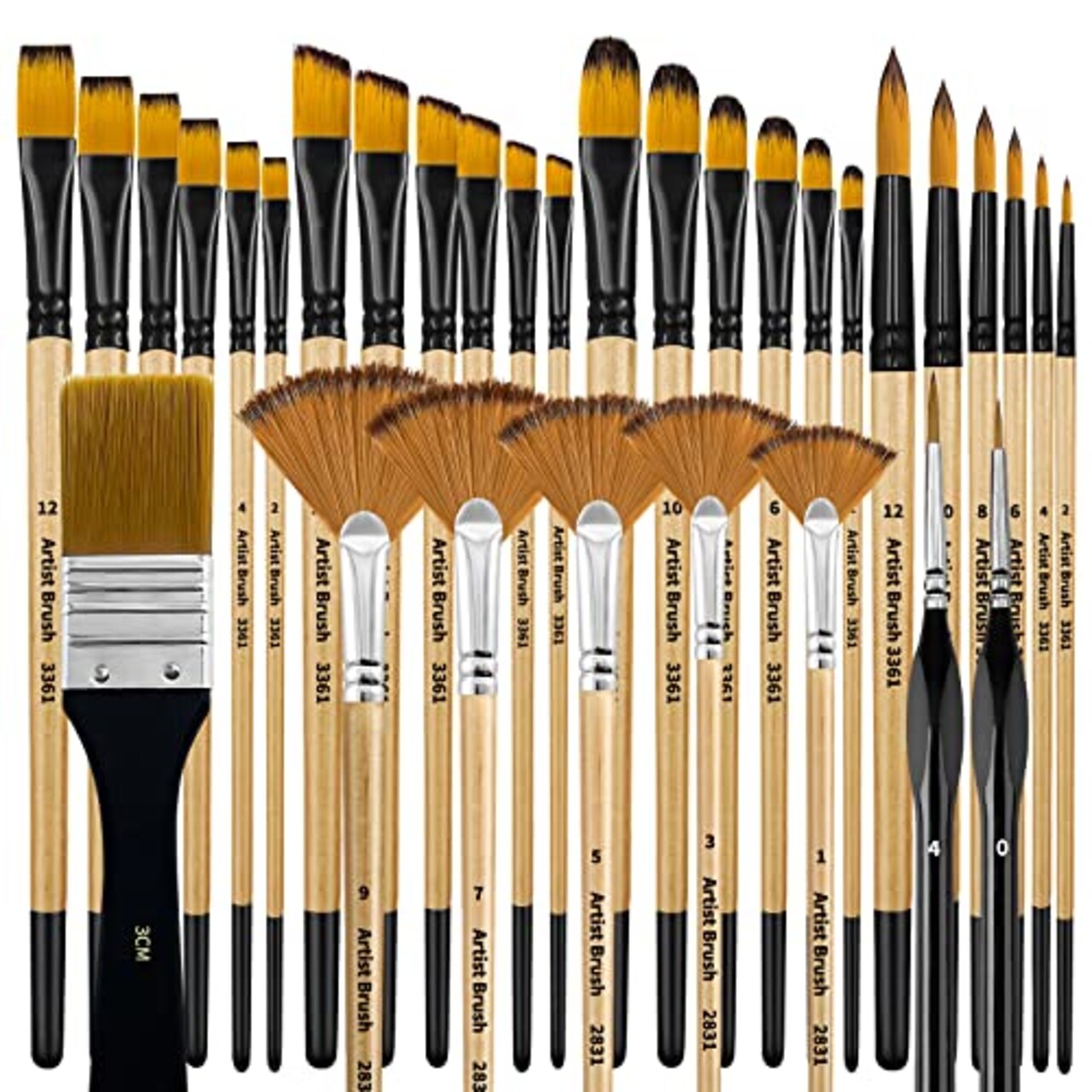 Bougimal 32 Pieces Paint Brush Set, Artist Series, Nylon Bristles